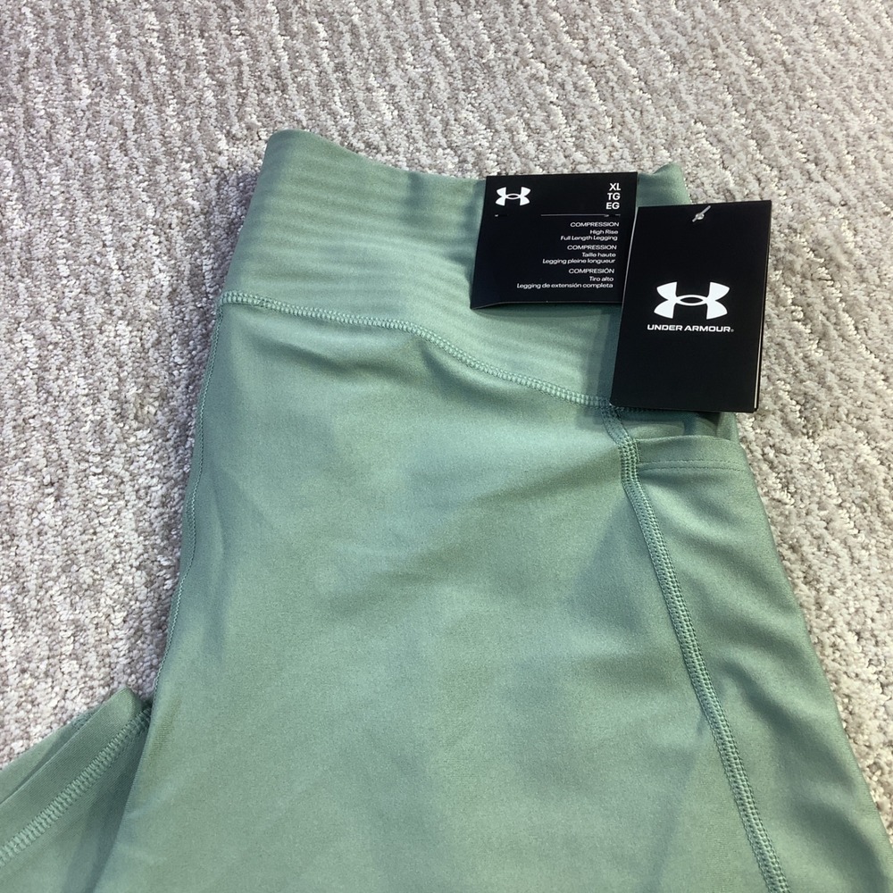 Under Armour Womens Tech Hi Rise Compression Leggings Sage Green Size XL NWT